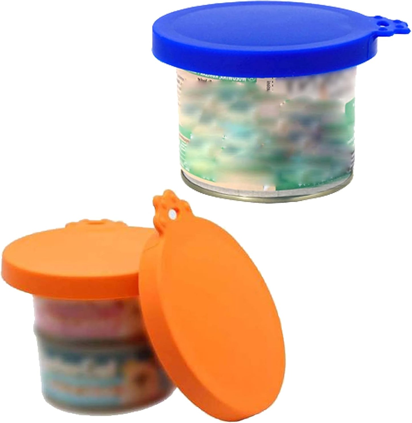 Pet Food Can Cover Silicone Can Lids for Dog and Cat Food, Pet Food Lids, Lids for Cans of Pet Food, Universal Size One Fit 3 Standard Size Food Cans (Blue+Orange)