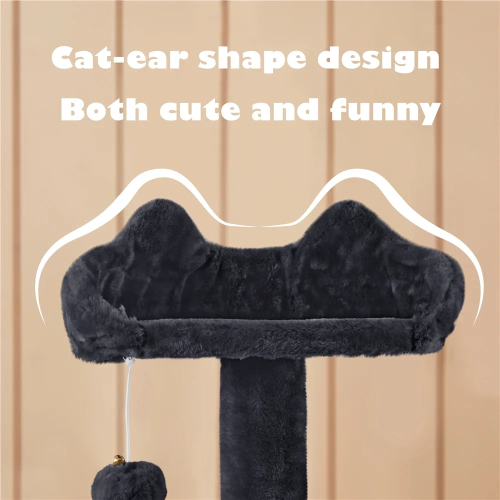 53.9" H Cat Tree with Double Condos, Scratching Posts & Ramp, Black