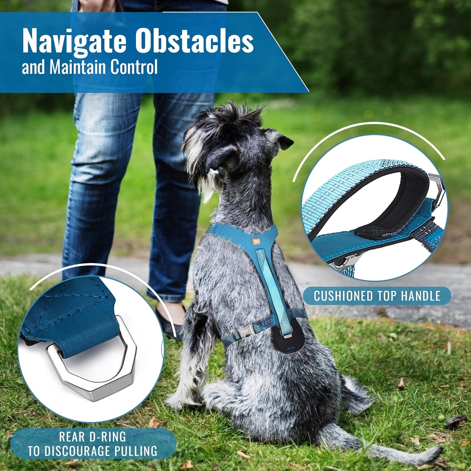No-Pull Dog Harness with Handle - Escape Proof, Anti-Pulling, Grip Control, Multi-Angle Reflective for Safe Walks & Training, Easy on & Off, Metal Buckle–Pet Harness, Medium/Large Dogs- M- Black