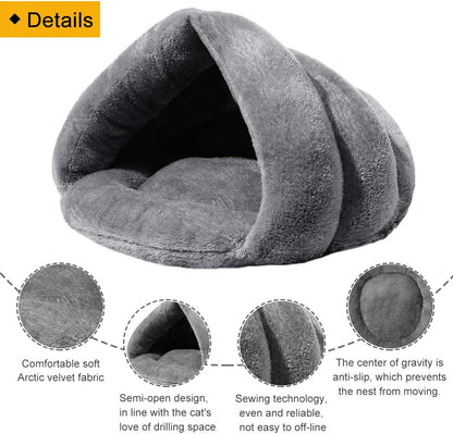 Cat Cuddle Cave Bed Self-Warming Cat Sleeping Bed Winter Pet Bed Cozy Sleeping House for Indoor Cats and Puppy