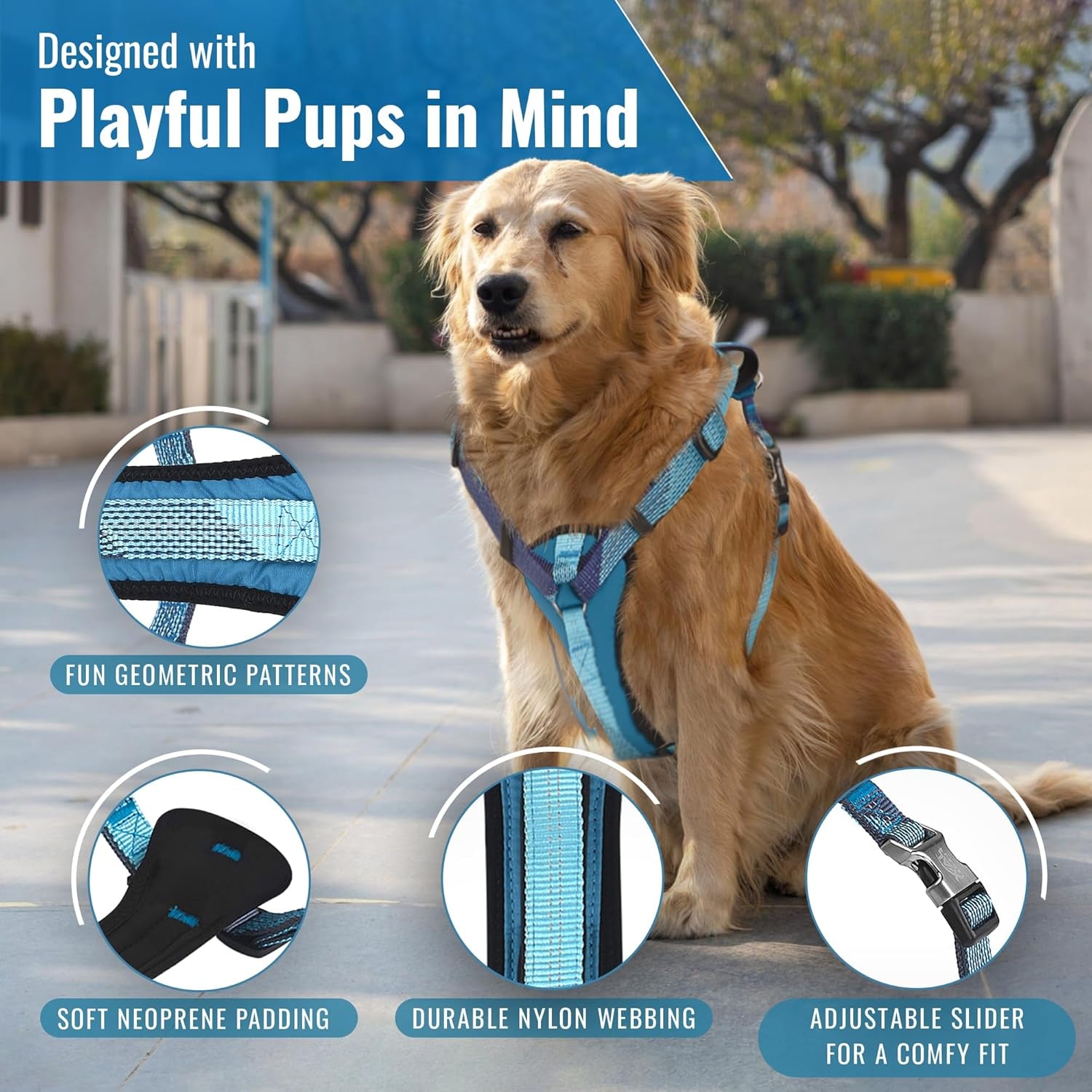 No-Pull Dog Harness with Handle - Escape Proof, Anti-Pulling, Grip Control, Multi-Angle Reflective for Safe Walks & Training, Easy on & Off, Metal Buckle–Pet Harness, Medium/Large Dogs- M- Black