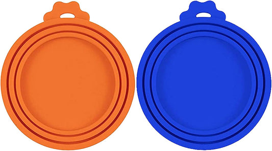Pet Food Can Cover Silicone Can Lids for Dog and Cat Food, Pet Food Lids, Lids for Cans of Pet Food, Universal Size One Fit 3 Standard Size Food Cans (Blue+Orange)